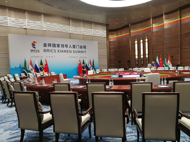 The Plenary Session of BRICS Xiamen Summit will be held in Xiamen, Fujian Province, on Monday, September 4, 2017. [Photo: China Plus]