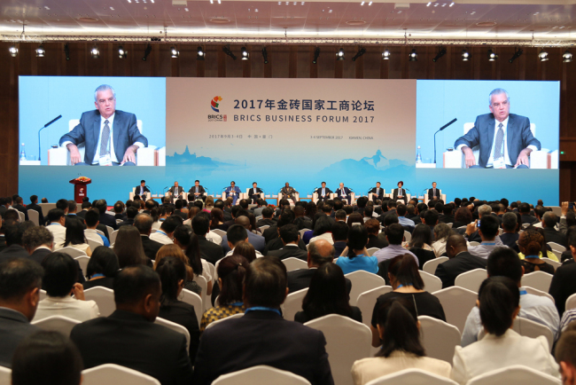 Paulo Cesar Silva, president and CEO of Brazilian aerospace conglomerate Embraer S.A., speaks at BRICS Business Forum, in Xiamen, Fujian Province, on September 4, 2017. [Photo: China Plus/Zhang Xu]