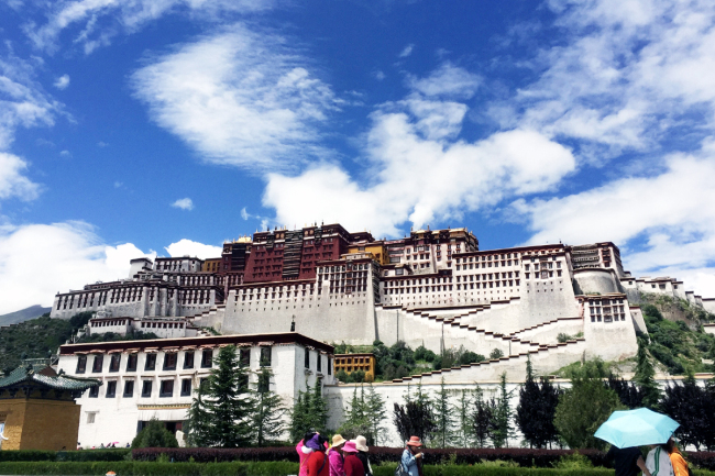 Visitors Marvel at the Magnificence of the Potala Palace.  [Photo: China Plus]