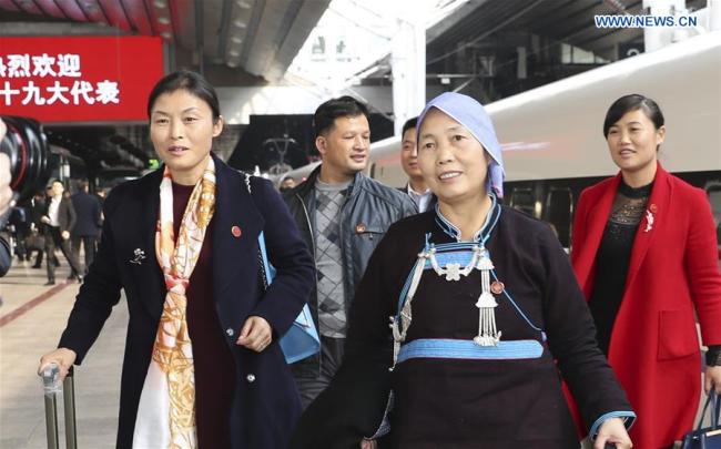 Delegates of Hunan Province to the 19th National Congress of the Communist Party of China (CPC) arrive in Beijing, capital of China, Oct. 16, 2017. The congress will start on Oct. 18 in Beijing. [Photo: Xinhua]