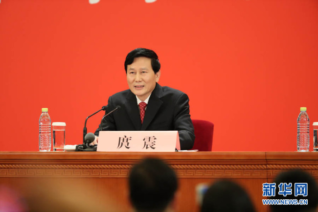 Tuo Zhen, the spokesman for 19th National Congress of the Communist Party of China, speaks during a press conference in Beijing on Tuesday, October 17, 2017. [Photo: Xinhua]