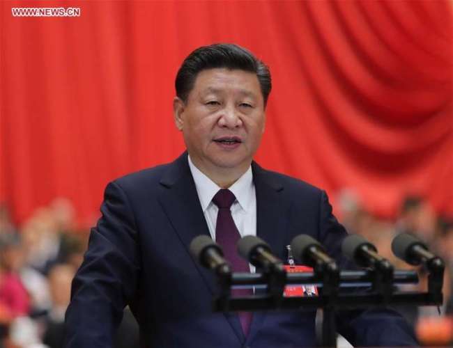 Xi Jinping delivers a report to the 19th National Congress of the Communist Party of China (CPC) on behalf of the 18th Central Committee of the CPC at the Great Hall of the People in Beijing, capital of China, Oct. 18, 2017. The CPC opened the 19th National Congress at the Great Hall of the People Wednesday morning. [Photo: Xinhua]