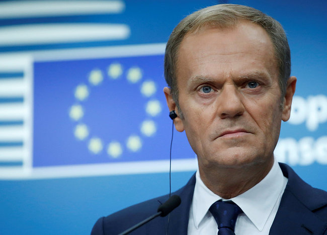 European Council President Donald Tusk looks on during a news conference at a European Union leaders summit in Brussels, Belgium October 20, 2017. [Photo: VCG/Dario Pignatelli]