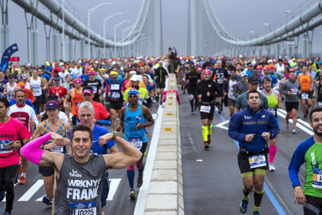 Runners cross the Verrazano-Narrows Bridge during the New York City Marathon on Sunday, Nov. 5, 2017, in New York. [Photo: AP /Craig Ruttle]