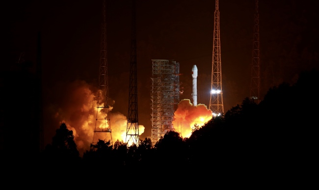 China launched two BeiDou-3 satellites via a single carrier rocket to support its global navigation and positioning network at 7:45 p.m. Sunday. [Photo: China Plus/Li Jin]