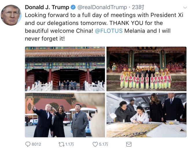 What did Trump tweet about his China visit?