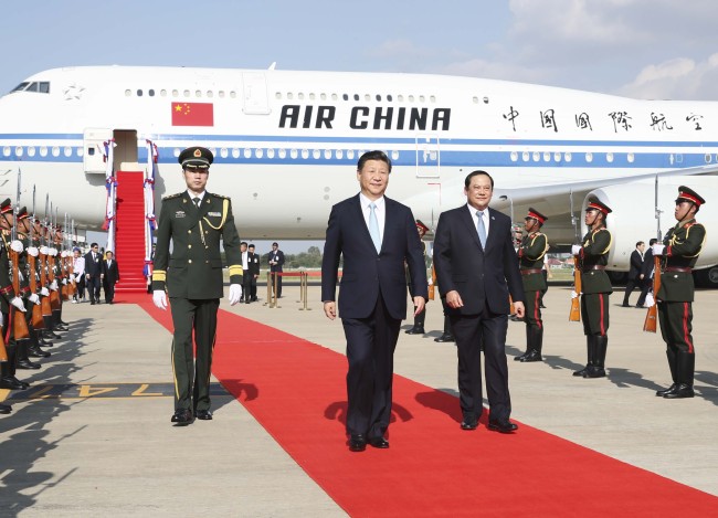 Chinese President Xi Jinping, also general secretary of the Communist Party of China (CPC) Central Committee, arrives in Laos for a state visit on Monday, November 13, 2017.