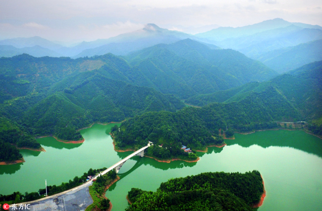 Aerial photo shows the Tian’eshan National Forest Park in Zixing City, Hunan Province, June 30, 2017. [Photo: IC]