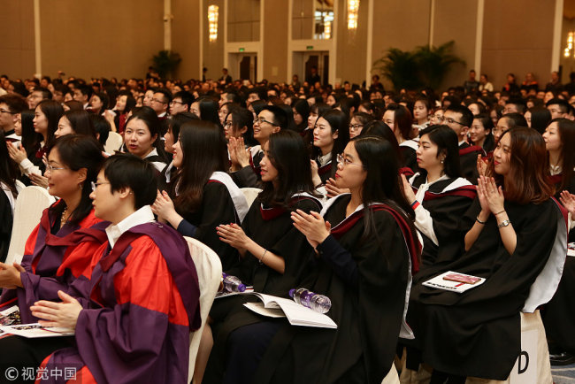 The University of Bristol hosts its Chinese Graduation Ceremony in Beijing, April 8, 2017. The University of Bristol, which is part of the prestigious Russell Group, attracts hundreds of international students each year, including many from China. [Photo: VCG]