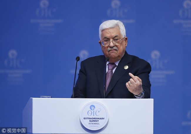 Palestinian President Mahmoud Abbas delivers a speech during an extraordinary meeting of the Organization of Islamic Cooperation (OIC) in Istanbul, Turkey on December 13, 2017. [File Photo: VCG]