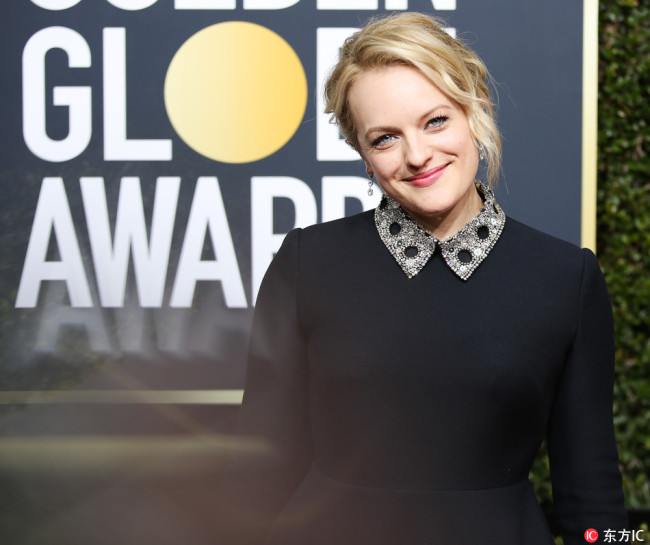 Elisabeth Moss attends the 75th Golden Globe Awards ceremony. [photo: from dfic.cn]