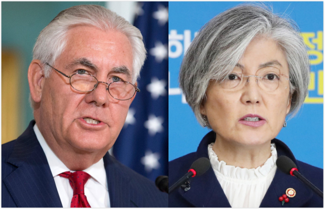 South Korean Foreign Minister Kang Kyung-wha(R) and U.S. Secretary of State Rex Tillerson(L) .[File Photo: China Plus]