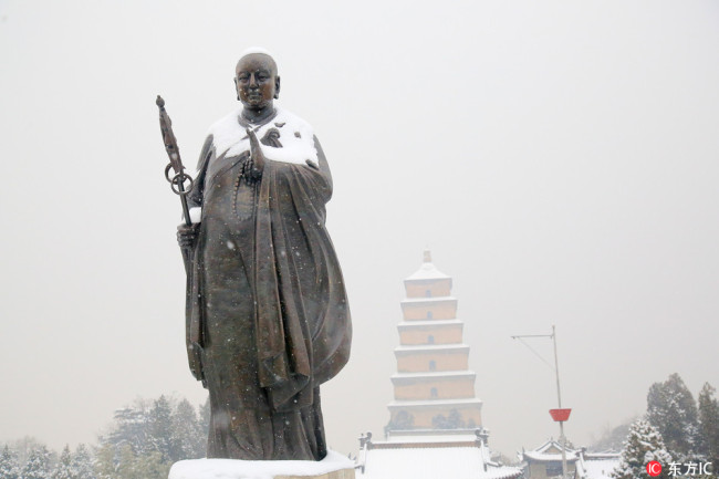 Xuan Zang Statue in Xi’an, the capital city of Shaanxi province. [Photo: From dfic.cn]
