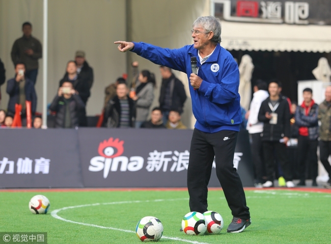 Bora Milutinovic attends the 5x5 Fustal Golden League finals in Chengdu, capital of Sichuan Province on January 14, 2018. [Photo: VCG]