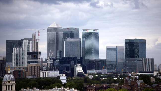 The Canary Wharf business district in London on June 9, 2015. [Photo: AP Photo/Matt Dunham]