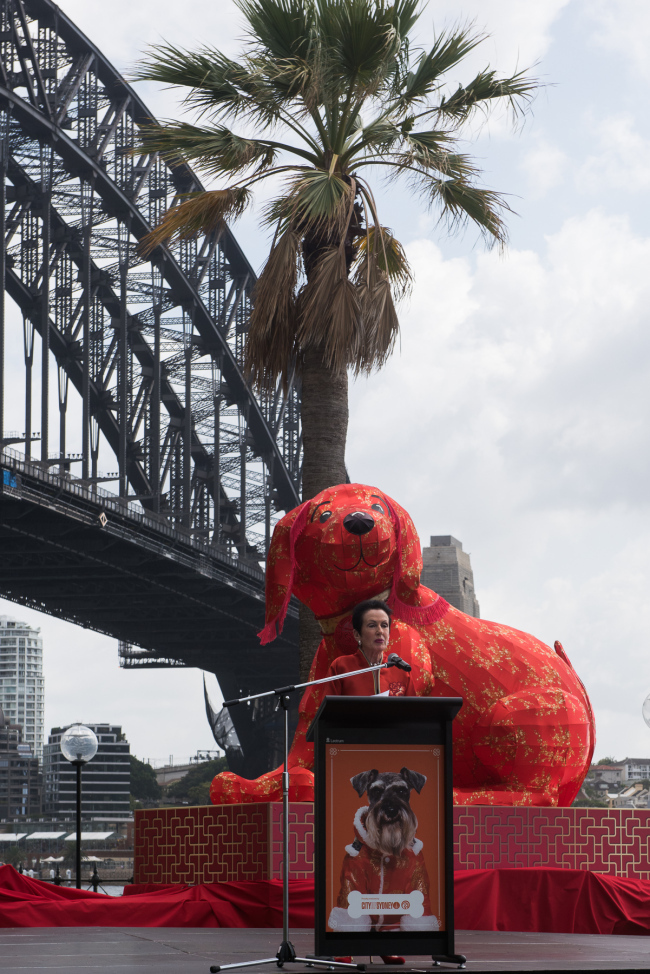 Sydney Lord Mayor, Clover Moore, announces the countdown to the start of the Chinese Lunar New Year celebrations in Sydney, Australia on February 12, 2018. [Photo: China Plus]