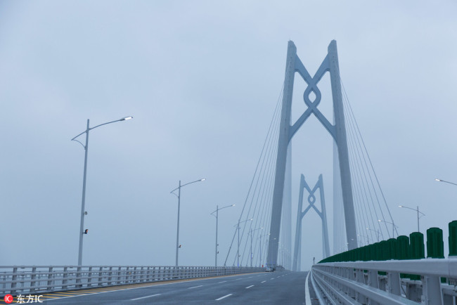 View of the world's longest cross-sea bridge, the Hong Kong-Zhuhai-Macao Bridge, after the major work of the bridge was completed in Zhuhai city, south China's Guangdong province, 30 January 2018.[Photo: IC]