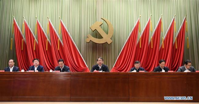 Chen Xi (C), president of the Party School of the Communist Party of China (CPC) Central Committee and a member of the Political Bureau of the CPC Central Committee, addresses the opening ceremony of the school's 2018 spring semester in Beijing, capital of China, March 1, 2018. [Photo: Xinhua/Zhang Duo]