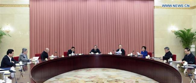 The Leading Party Members' Group of the 12th National Committee of the Chinese People's Political Consultative Conference (CPPCC) holds a meeting to study the spirit of the third plenary session of the 19th Communist Party of China (CPC) Central Committee, in Beijing, capital of China, March 1, 2018. Yu Zhengsheng, chairman of the CPPCC National Committee, presided over the meeting on Thursday. [Photo: Xinhua/Zhang Ling]