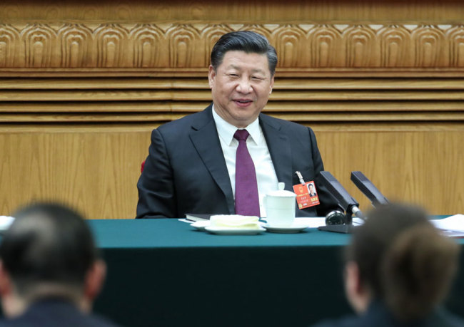 Chinese President Xi Jinping joins a panel discussion with Inner Mongolian deputies to the 13th National People's Congress (NPC) in Beijing, March 5, 2018. [Photo: Xinhua]