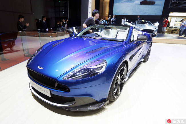 An Aston Martin Vanquish S is on display during a launch event of Volkswagen ahead of the 17th Shanghai International Automobile Industry Exhibition, also known as Auto Shanghai 2017, in Shanghai, China, April 18, 2017. [File Photo: IC]