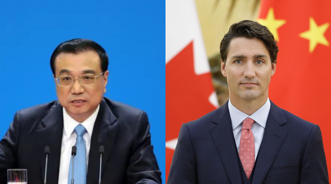 Chinese Premier Li Keqiang (L) and his Canadian counterpart Justin Trudeau (R) [Photo: China Plus]