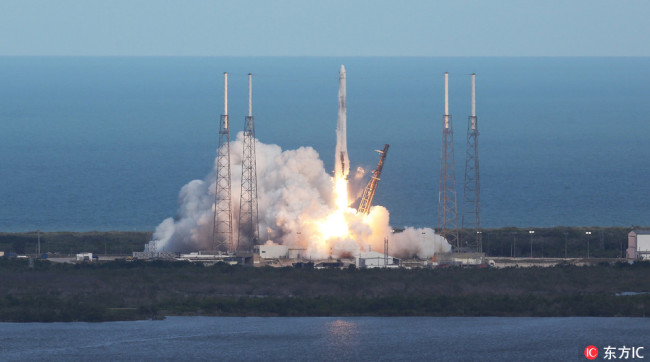 A reused SpaceX Falcon 9 rocket blasts off 4:30p.m Monday, April 2, 2018 from Launch Complex 40 at Cape Canaveral Air Force Station, Florida carrying supplies to be delivered to the International Space Station by a previously flown dragon spacecraft. [Photo: IC]