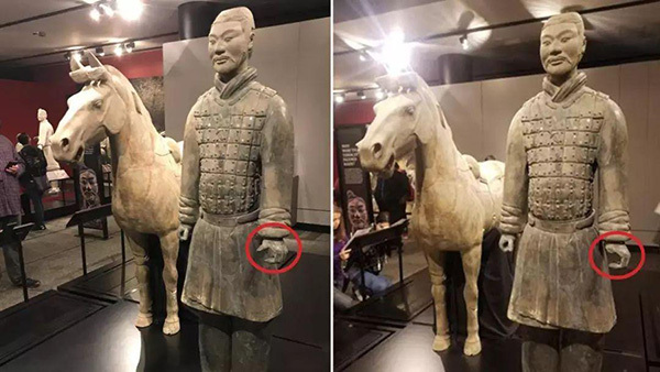 The terracotta warrior statue is displayed at the Franklin Institute in Philadelphia from September 30, 2017 to March 4, 2018. [Photo: Weibo account of China.org.cn]