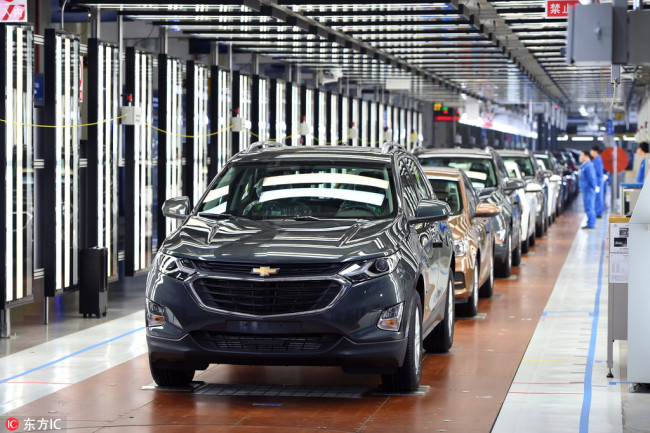 Chevrolet Equinox SUVs are being assembled on the assembly line at an auto plant of SAIC-GM, a joint venture between SAIC Motor and General Motors, in Wuhan city, central China´s Hubei province, 7 April 2017.[Photo:IC]
