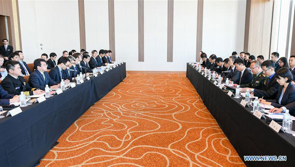 Chinese and Japanese delegates attend the ninth round of high-level consultations on maritime affairs in Sendai, Japan, April 19, 2018. China and Japan agreed to speed up preparations for launching an air and maritime contact mechanism in their ninth round of high-level consultations on maritime affairs held here from Thursday through Friday. [Photo: Xinhua/Ma Caoran]