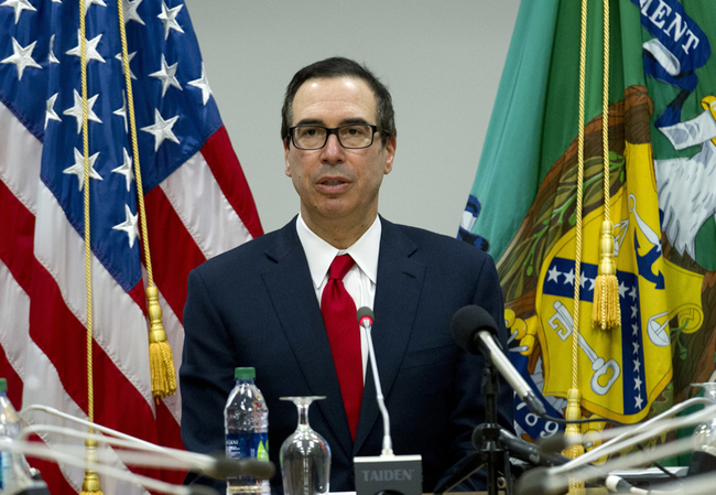 U.S. Treasury Secretary Steve Mnuchin speaks during a news conference at World Bank/IMF Spring Meetings, in Washington, Saturday, April 21, 2018. [Photo: AP/Jose Luis Magana]