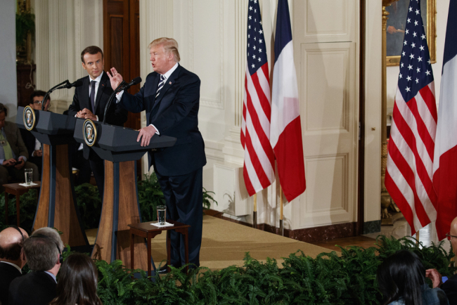 President Donald Trump speaks during a news conference with French President Emmanuel Macron in the East Room of the White House, Tuesday, April 24, 2018, in Washington. [Photo: AP/Evan Vucci]