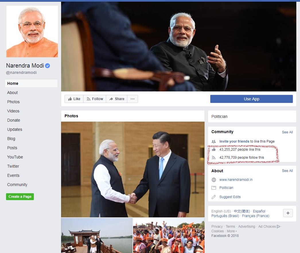 Indian PM most liked world leader on Facebook China Plus