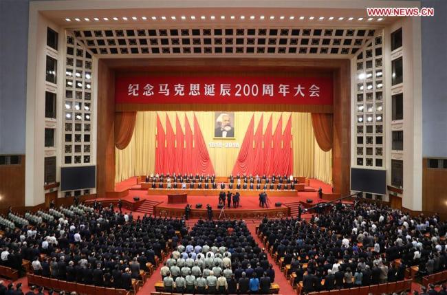 A conference to mark the 200th anniversary of the birth of Karl Marx is held in the Great Hall of the People in Beijing, capital of China, May 4, 2018. [Photo: Xinhua/Ding Lin]