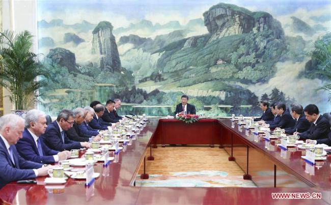 Chinese President Xi Jinping meets with heads of foreign delegations attending the 13th meeting of Security Council Secretaries of the Shanghai Cooperation Organization (SCO) in Beijing, capital of China, May 22, 2018.[Photo: Xinhua]