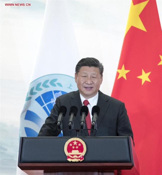 Chinese President Xi Jinping addresses a banquet held for guests attending the 18th Shanghai Cooperation Organization (SCO) summit in Qingdao, east China's Shandong Province, June 9, 2018. [Photo: Xinhua/Xie Huanchi]