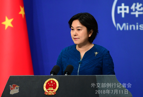 Foreign Ministry spokesperson Hua Chunying at a regular press briefing in Beijing, July 11, 2018 [Photo: fmprc.gov.cn]