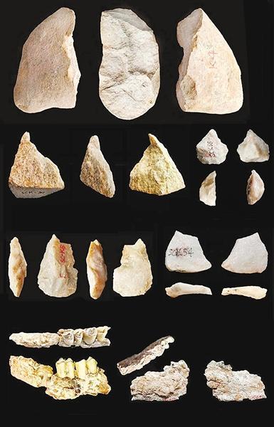 Fossil fragments of Paleohuman Stone tools and Animals founded in Lantian County, Shaanxi Province.[File Photo: Wenhui]