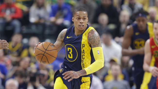 Indiana Pacers guard Joe Young (3) plays against the Atlanta Hawks during the first half of an NBA basketball game in Indianapolis, Friday, Feb. 23, 2018. [File photo: AP/Michael Conroy]