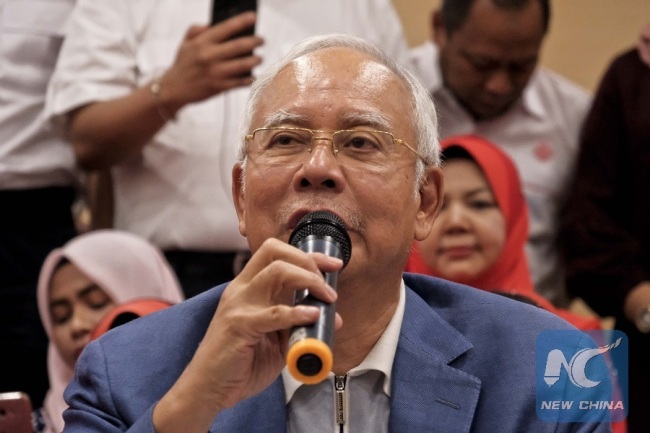 Former Malaysian Prime Minster Najib Razak attends a press conference in Kuala Lumpur, Malaysia, May 12, 2018. [Photo: Xinhua]