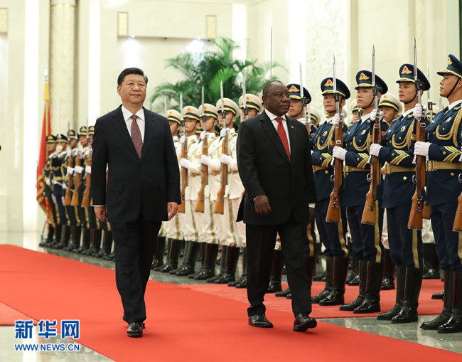 Chinese President Xi Jinping met with South African President Cyril Ramaphosa in Beijing on Sunday, September 2, 2018. [Photo: Xinhua]