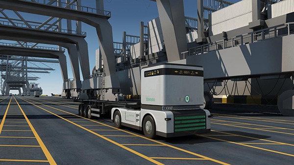 The digital picture of a model Q-Truck working in the port. [Photo: Westwell]