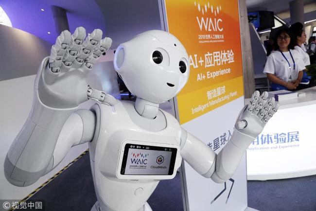 An intelligent robot is on display at the first World Artificial Intelligence Conference in Shanghai on September 17, 2018. [Photo: VCG]