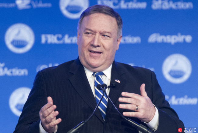 US Secretary of State Mike Pompeo delivers remarks on religious freedom, at the Values Voter Summit in Washington, DC, USA, 21 September 2018. [Photo: IC]