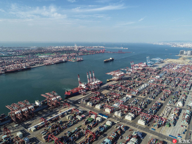 Aerial view of a port in Qingdao city,Shangdong province,September 17,2018. [Photo:IC]