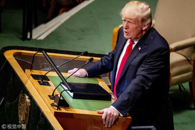 U.S. President Donald Trump addresses the United Nations General Assembly on September 25, 2018 in New York City, NY, USA. [File photo: ABACAPRESS.COM/Robin Utrecht]