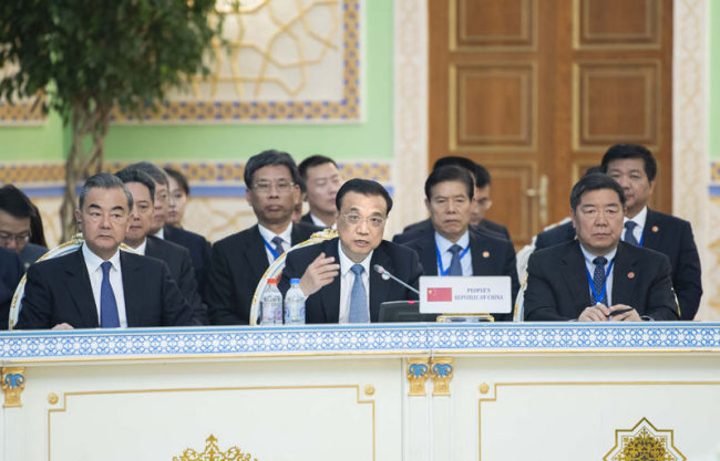 Chinese Premier Li Keqiang speaks at the 17th meeting of the SCO Council of Heads of Government in Tajik capital Dushanbe on October 12, 2018. [Photo: gov.cn]