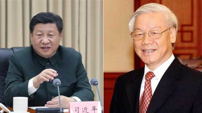 Chinese President Xi Jinping (left) and Nguyen Phu Trong, general secretary of the Communist Party of Vietnam Central Committee. [Photo: China Plus]