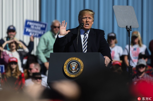 U.S. President Donald Trump speaks at a campaign rally on Saturday, Oct. 20, 2018 in Elko, Nev.[File Photo: IC]