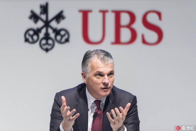 Sergio Ermotti, CEO of Switzerland's bank UBS, speaks during a press conference in Zurich, Switzerland, January 22 2018. [File Photo:IC]